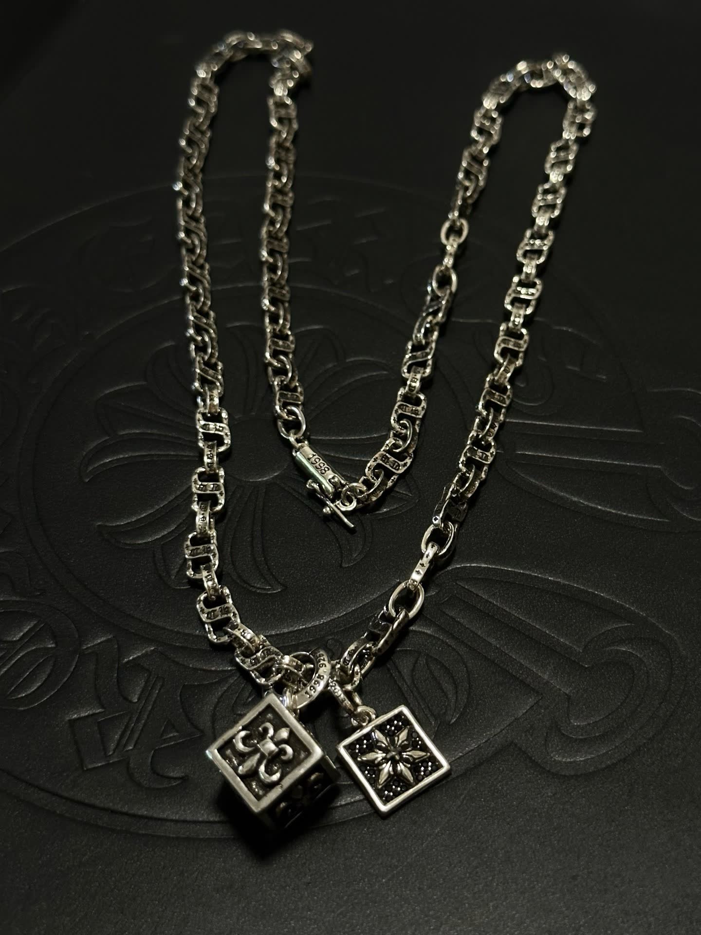 Chrome Hearts Silver Chain with Dice and Square Charms